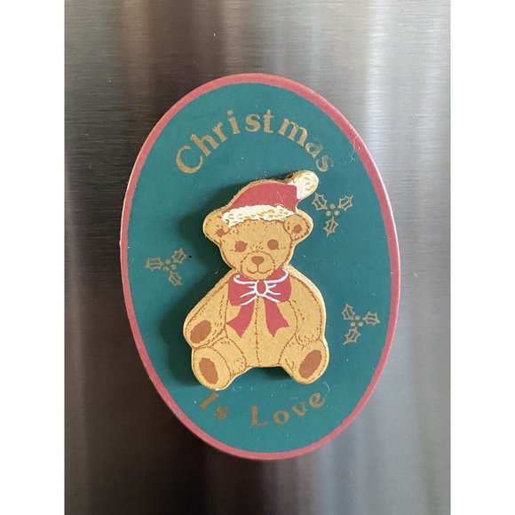 Vintage Russ Folk Art Style Wooden Wood Christmas Refrigerator Magnets Lot Of 2 - Picture 2 of 16